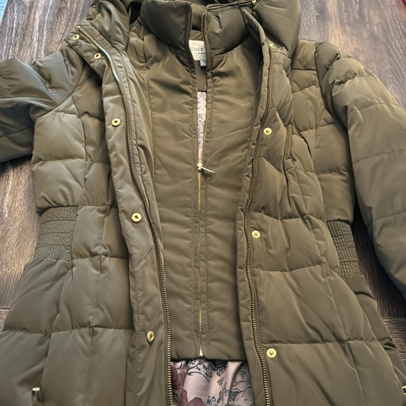 🆕NWOT Women's 40" Signature Hooded Olive Taffeta Down Coat size Small - Picture 7 of 13